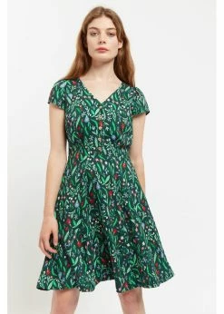 Louche Cathleen Tea Folk Floral 40's A-Line Dress Multi