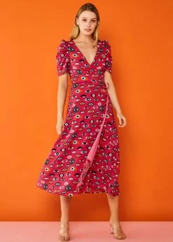 Minueto Eyes 70's Midi Dress Pink
