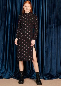 Minueto Ivy Thunderbolt 70's Midi Dress Black