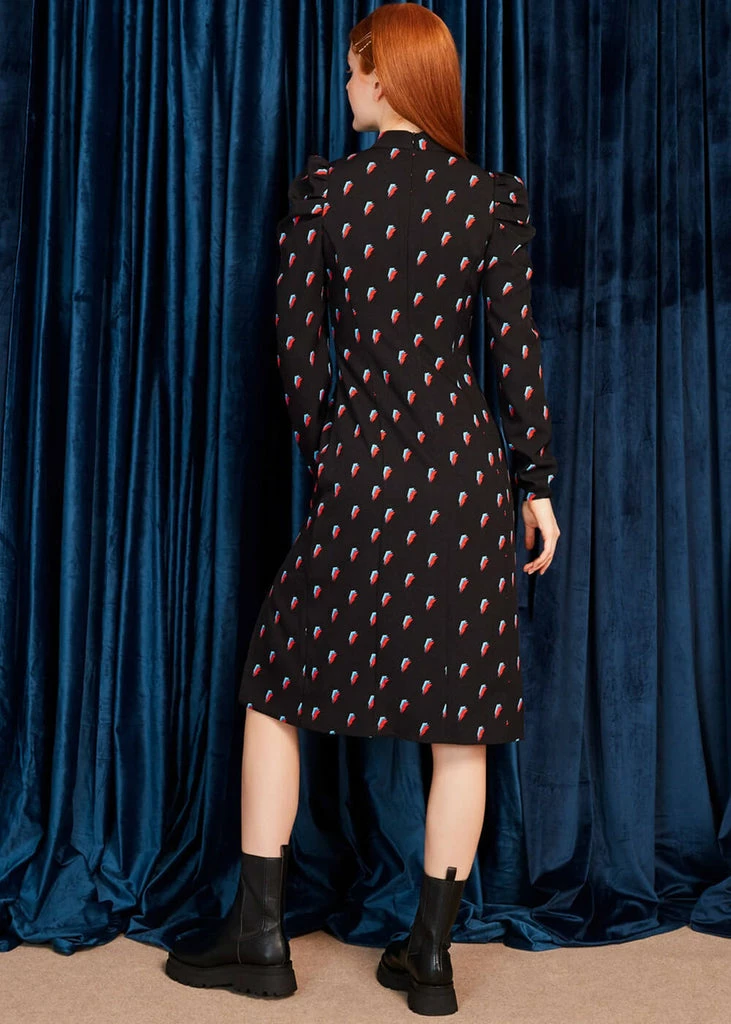 Minueto Ivy Thunderbolt 70's Midi Dress Black 6 Minueto Ivy Thunderbolt 70's Midi Dress Black - Image 4