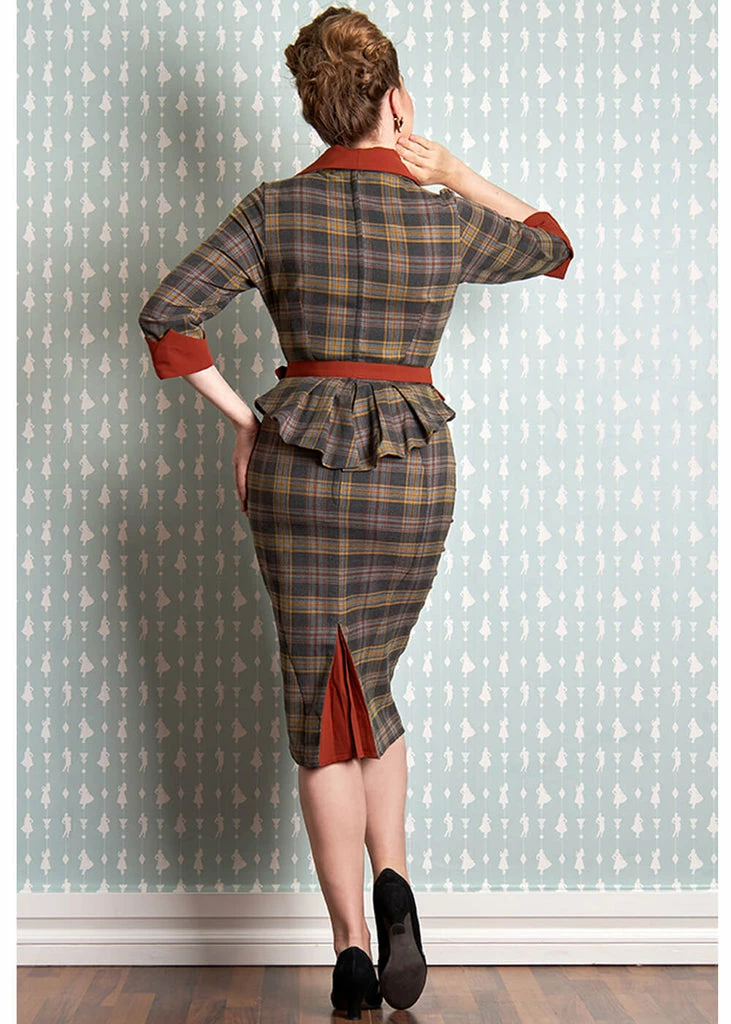 Miss Candyfloss Isadora Amber Tartan 40's Pencil Dress Rust 6 Miss Candyfloss Isadora Amber Tartan 40's Pencil Dress Rust - Image 4