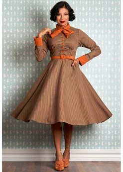 Miss Candyfloss Ines Marigold Tartan 50's Swing Dress Mustard