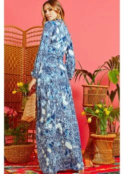 Onjenu Jerry Gena 70's Maxi Dress Blue -Smashed Lemons shop onjenu JERRY gena maxi dress blue 3 1024x1024