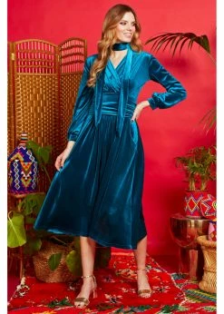 Onjenu Sharon Velvet 70's Midi Dress Teal