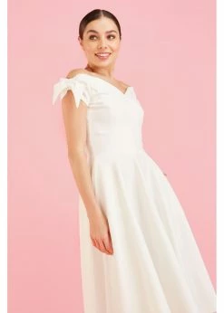 Pretty Dress Company Fatale Bow 50's Midi Swing Dress Ivory -Smashed Lemons shop pretty dress company fatale bow swing dress ivory 1 1024x1024