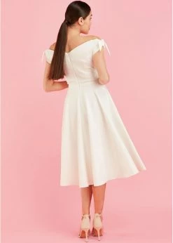 Pretty Dress Company Fatale Bow 50's Midi Swing Dress Ivory -Smashed Lemons shop pretty dress company fatale bow swing dress ivory 2 1024x1024