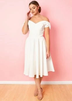 Pretty Dress Company Fatale Bow 50's Midi Swing Dress Ivory -Smashed Lemons shop pretty dress company fatale bow swing dress ivory 3 1024x1024