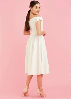 Pretty Dress Company Fatale Bow 50's Midi Swing Dress Ivory -Smashed Lemons shop pretty dress company fatale bow swing dress ivory 8 1024x1024