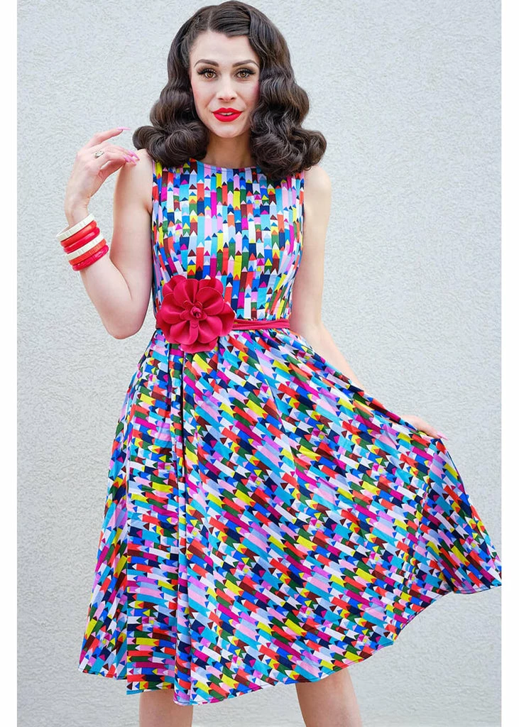 Retrolicious Pencils Midi 50's Swing Dress Multi 3 Retrolicious Pencils Midi 50's Swing Dress Multi