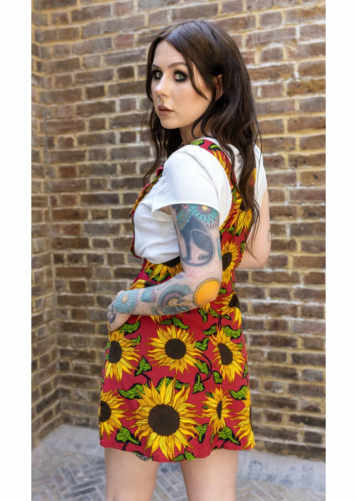 Run & Fly Sunflower 60's Pinafore Dress Red 4 Run & Fly Sunflower 60's Pinafore Dress Red - Image 2