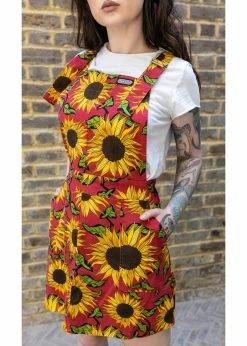 Run & Fly Sunflower 60's Pinafore Dress Red 10 Run & Fly Sunflower 60's Pinafore Dress Red -Smashed Lemons shop run and fly JM1950 sunflower pinafore dress red 3 1024x1024
