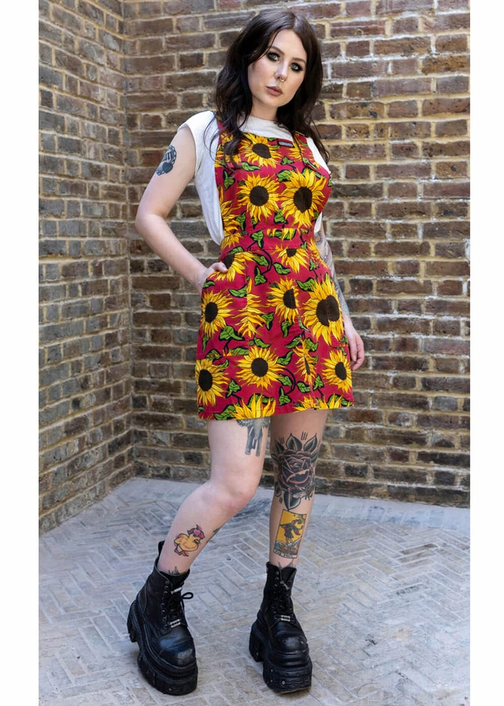 Run & Fly Sunflower 60's Pinafore Dress Red 5 Run & Fly Sunflower 60's Pinafore Dress Red - Image 3