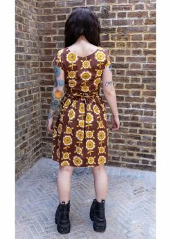 Run & Fly Retro Floral 70's A-Line Dress Brown -Smashed Lemons shop run and fly JM2094 retro floral dress brown 0 1024x1024