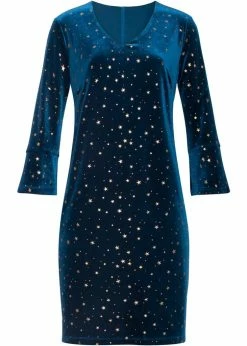 Smashed Lemon Starry Night Velvet 60's A-Line Dress Dark Turquoise
