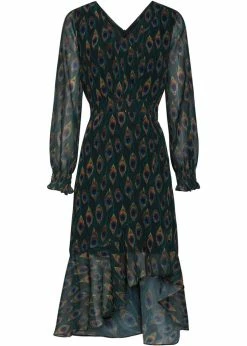 Smashed Lemon Strut Your Peacock 70's Midi Dress Black