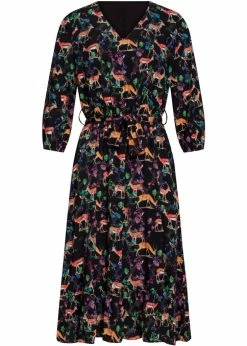Smashed Lemon Forest Deer 70's A-Line Dress Multi