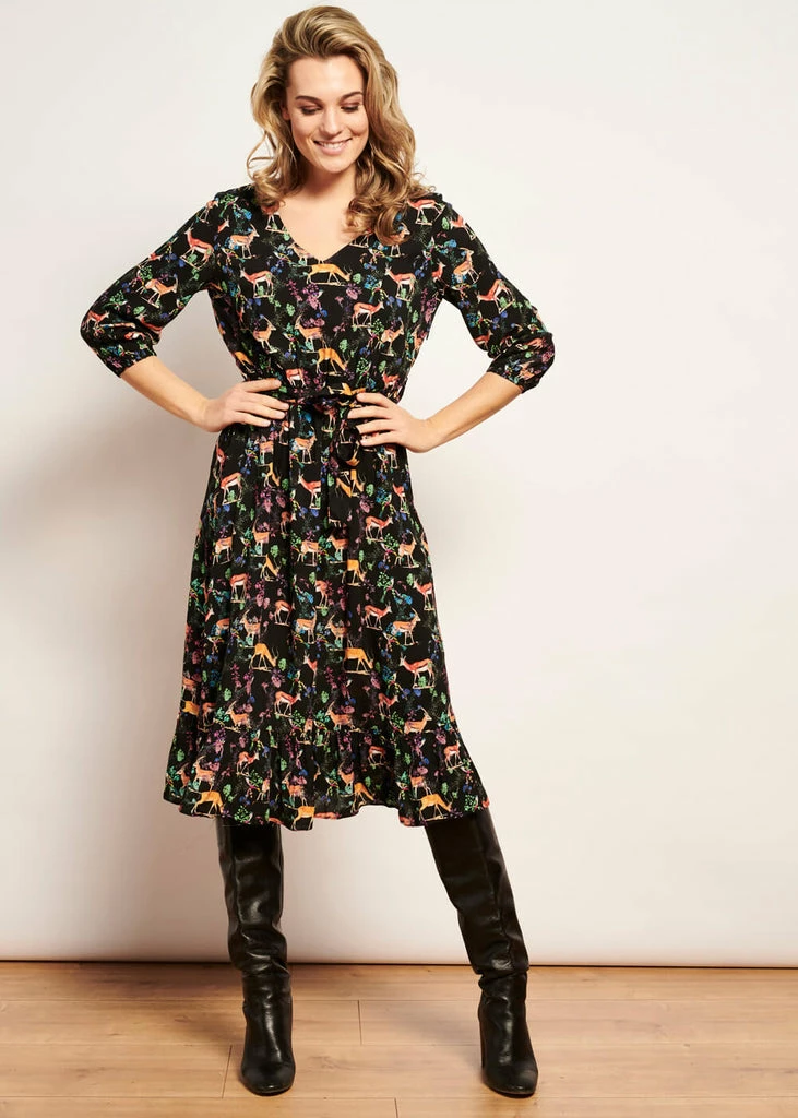 Smashed Lemon Forest Deer 70's A-Line Dress Multi 4 Smashed Lemon Forest Deer 70's A-Line Dress Multi - Image 2