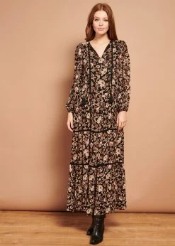 Smashed Lemon Bohemian Love 70's Maxi Dress Black Brown -Smashed Lemons shop smashed lemon 21751 bohemian love maxi dress 2 1024x1024