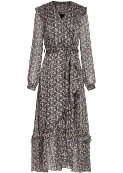 Smashed Lemon Petal 70's Maxi Dress Black Light Blue