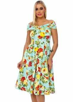 Succubus Suzie Floral 50's Swing Dress Mint