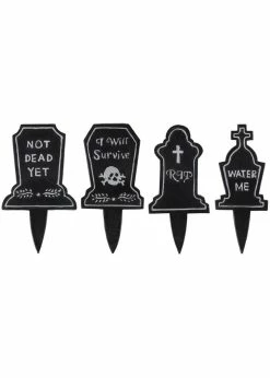 Succubus Tombstone Skull Plant Marker Set Of 4 Black