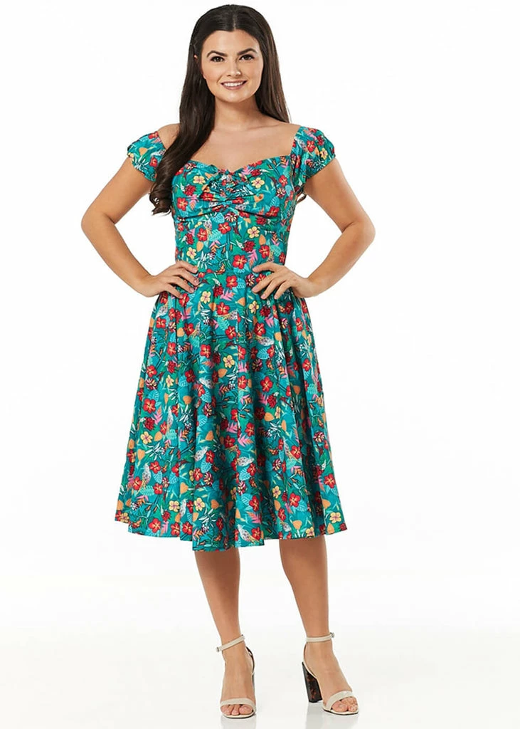 Timeless Preston Parrots 50's Swing Dress Green 3 Timeless Preston Parrots 50's Swing Dress Green