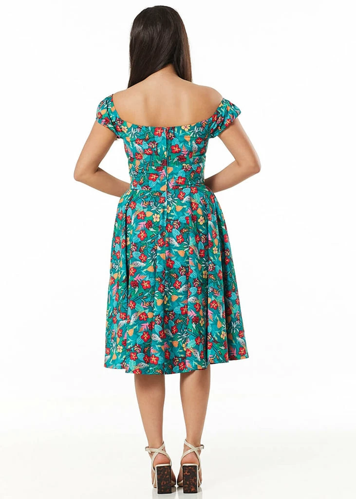 Timeless Preston Parrots 50's Swing Dress Green 5 Timeless Preston Parrots 50's Swing Dress Green - Image 3