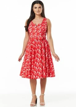 Timeless Rina Birds 50's Swing Dress Red