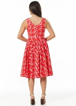 Timeless Rina Birds 50's Swing Dress Red -Smashed Lemons shop timeless RGD5588 rina dress red 2 1024x1024