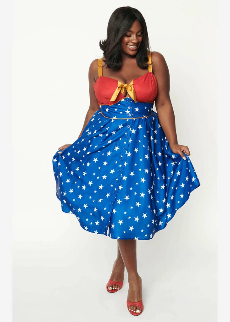 Unique Vintage X DC Comics Wonder Woman 60's Swing Dress Red Blue - Image 6