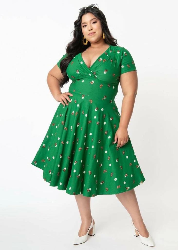 Unique Vintage Delores Butterfly 50's Swing Dress Green - Image 6