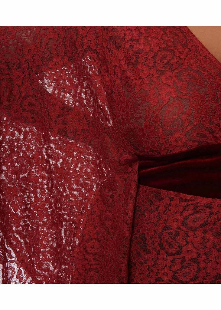 Unique Vintage Desmond Floral Lace 70's Kaftan Dress Burgundy - Image 3