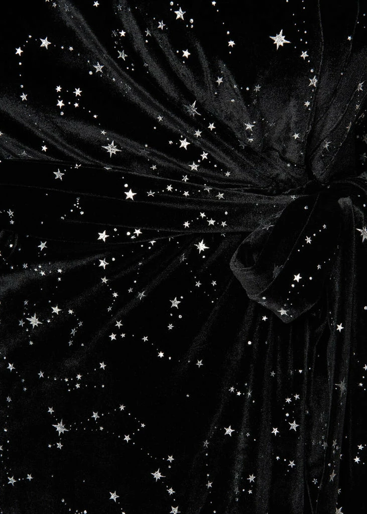 Unique Vintage Velvet & Star Wrap 70's Dress Black - Image 4