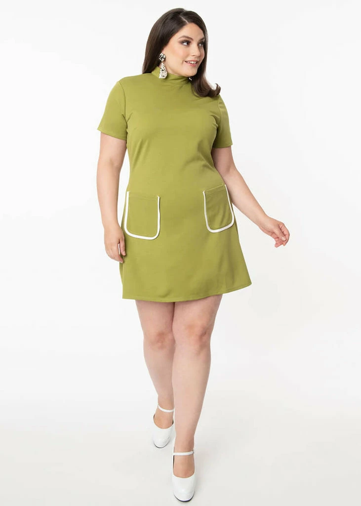 Unique Vintage Smak Parlour Wave Maker 60's Mini Dress Green - Image 6