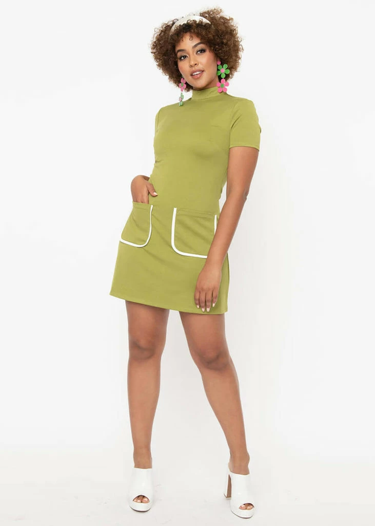 Unique Vintage Smak Parlour Wave Maker 60's Mini Dress Green - Image 3