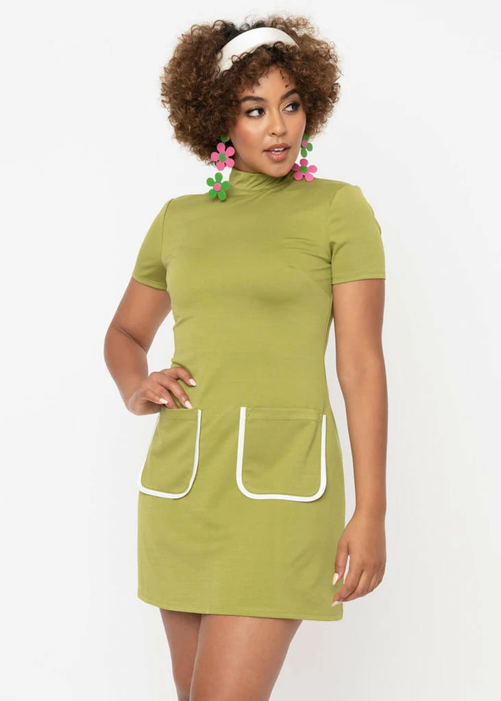 Unique Vintage Smak Parlour Wave Maker 60's Mini Dress Green