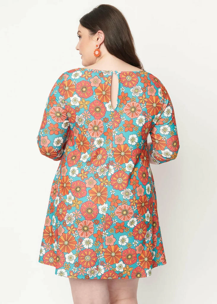 Unique Vintage Smak Parlour Cosmic Floral 60's Shift Dress Teal Pink - Image 6