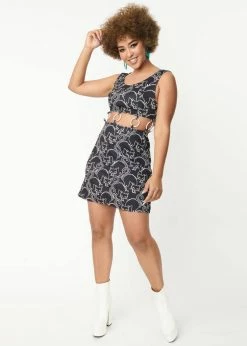 Unique Vintage Smak Parlour Gettin Groovy Scaredy Cat 60's Mini Dress Black -Smashed Lemons shop unique vintage SP077KD2 sp getting groovy scaredy cat dress blk 0 1024x1024