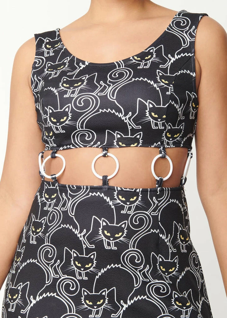 Unique Vintage Smak Parlour Gettin Groovy Scaredy Cat 60's Mini Dress Black - Image 3