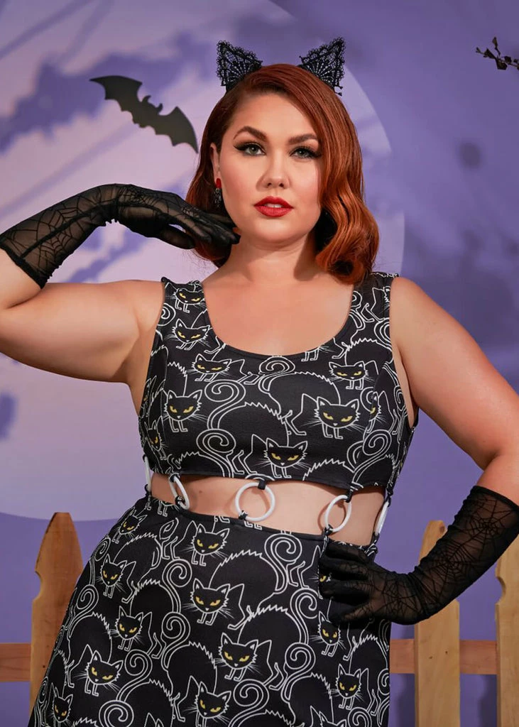 Unique Vintage Smak Parlour Gettin Groovy Scaredy Cat 60's Mini Dress Black