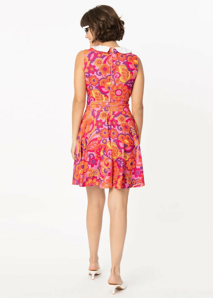 Unique Vintage Smak Parlour Far Out Floral 60's Dress Pink - Image 5