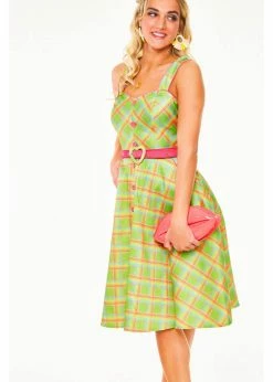 Voodoo Vixen Vita Rainbow Tartan 50's Swing Dress Green -Smashed Lemons shop voodoo vixen DRA9339 vita rainbow dress grn 3 a4cd8d02 7471 492b b13e 64bcc4a8dcc6 1024x1024