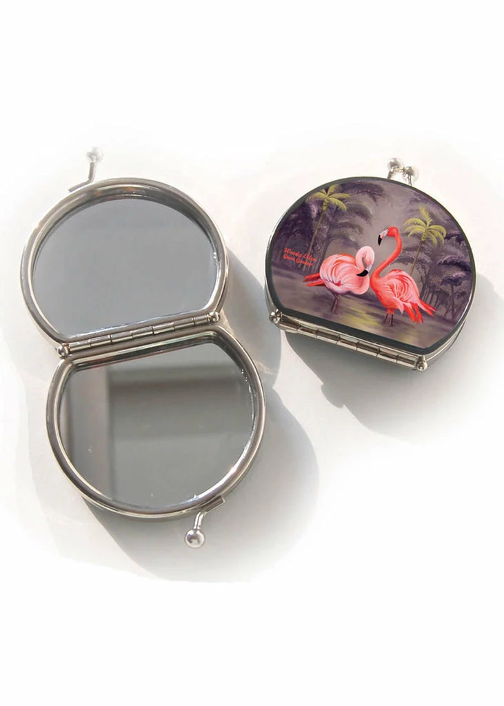 Woody Ellen Flamingo 50's Compact Mirror 3 Woody Ellen Flamingo 50's Compact Mirror